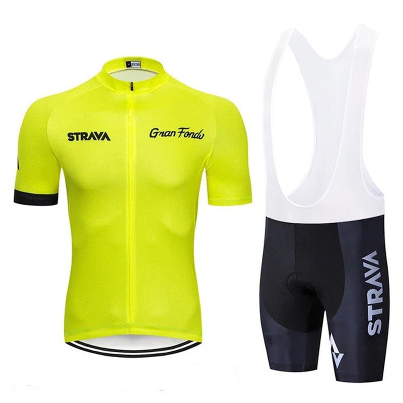 Short-Sleeved Cycling Jerseys - Jersey & Bib Set - Yellow White Bib Set / S - Sport Finesse