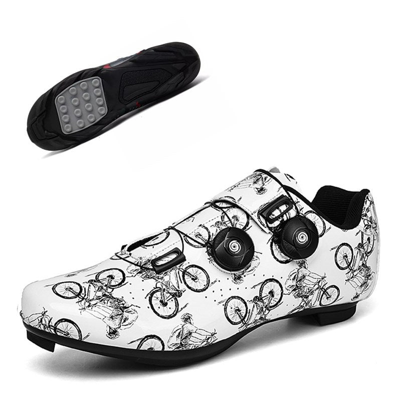 New Printed Cycling Professional Lock Shoes - White Rubber / 46 - Sport Finesse
