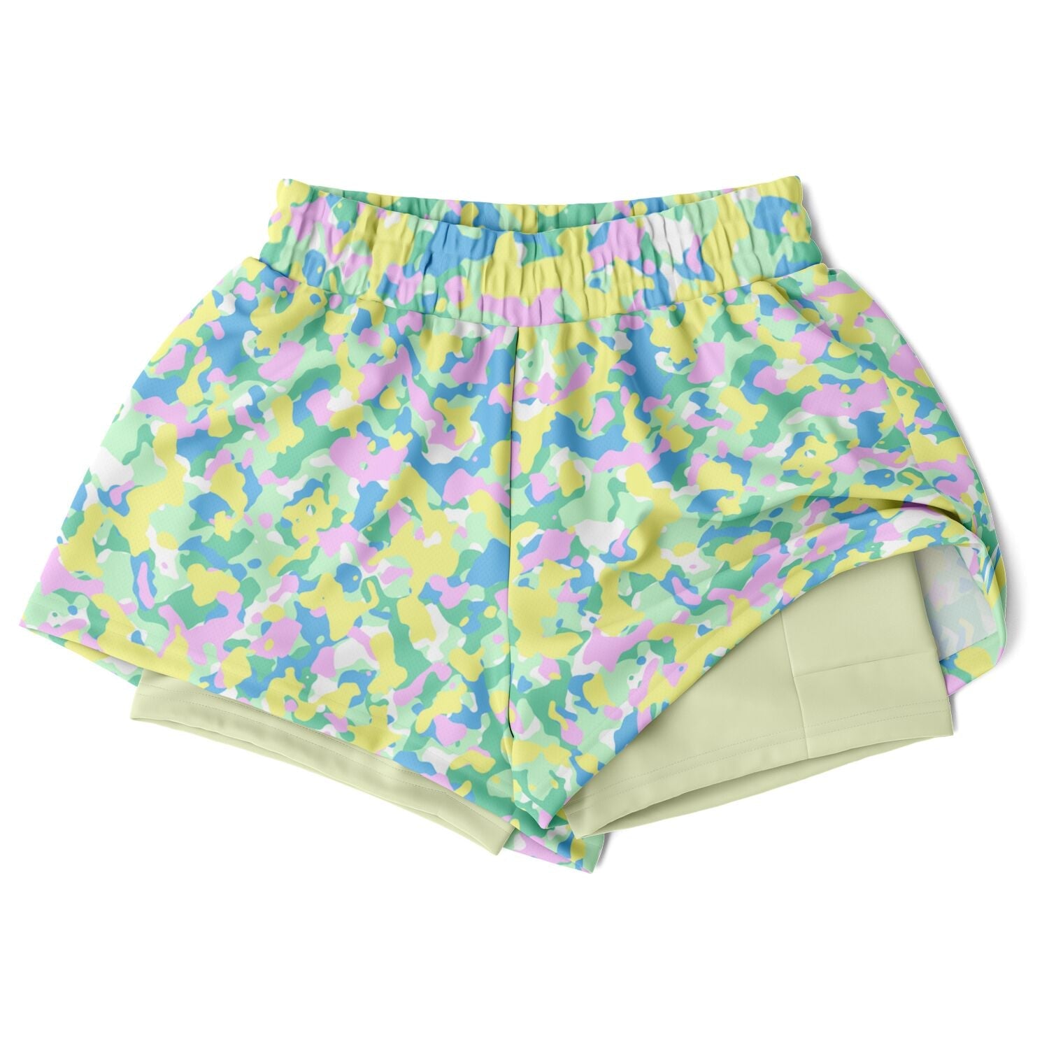Pastel Camouflage Womens 2-in-1 Shorts - Green / XS - Sport Finesse