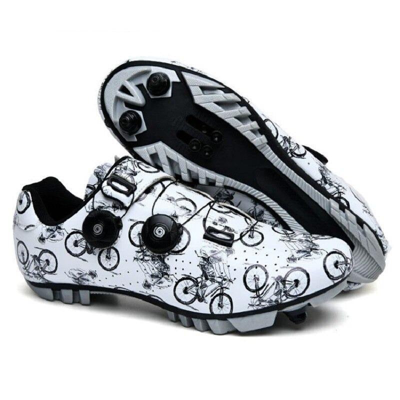 New Printed Cycling Professional Lock Shoes - White Mountain / 40 - Sport Finesse