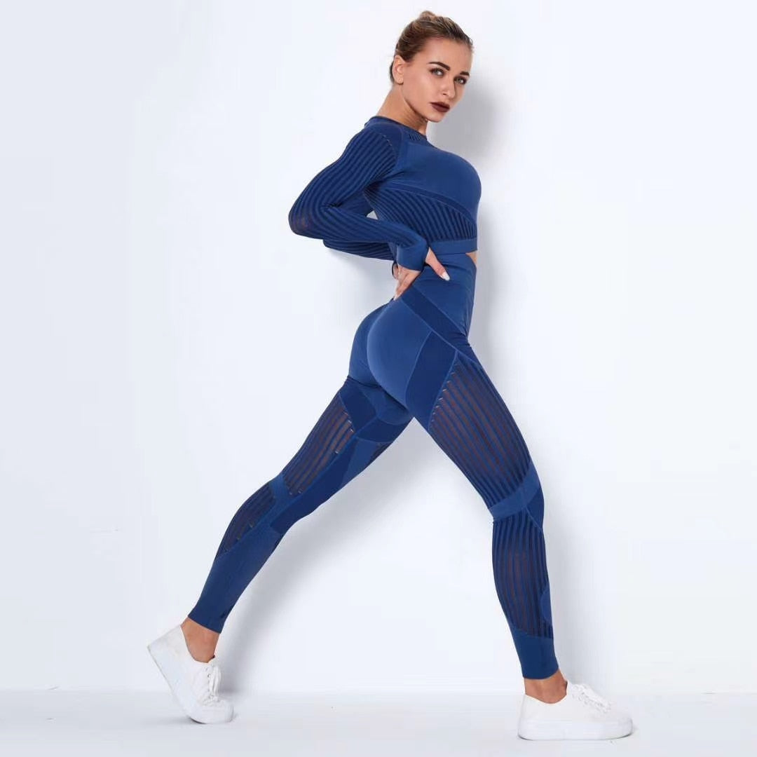 Seamless Yoga Set Workout Clothes For Women Sportswear Suit Fitness Long  Sleeve Shirt Gym Clothing Running Leggings