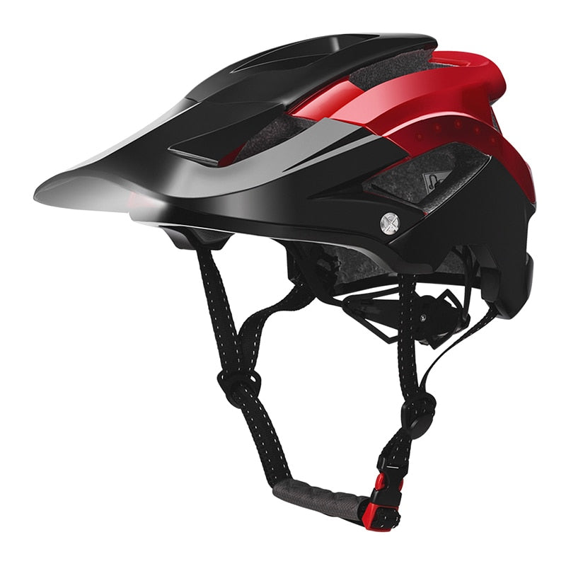 ROCKBROS Rechargeable MTB Cycling Light Helmet - Black-Red - Sport Finesse