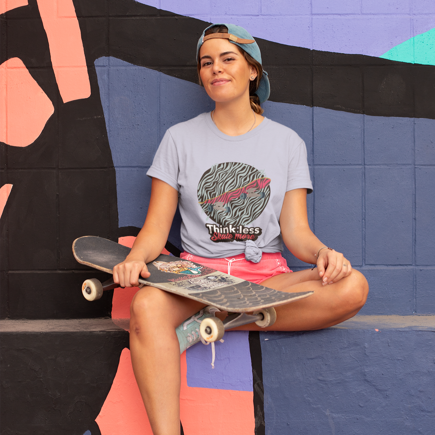 Think Less Skate More Unisex T-Shirt - Heather Blue / S - Sport Finesse