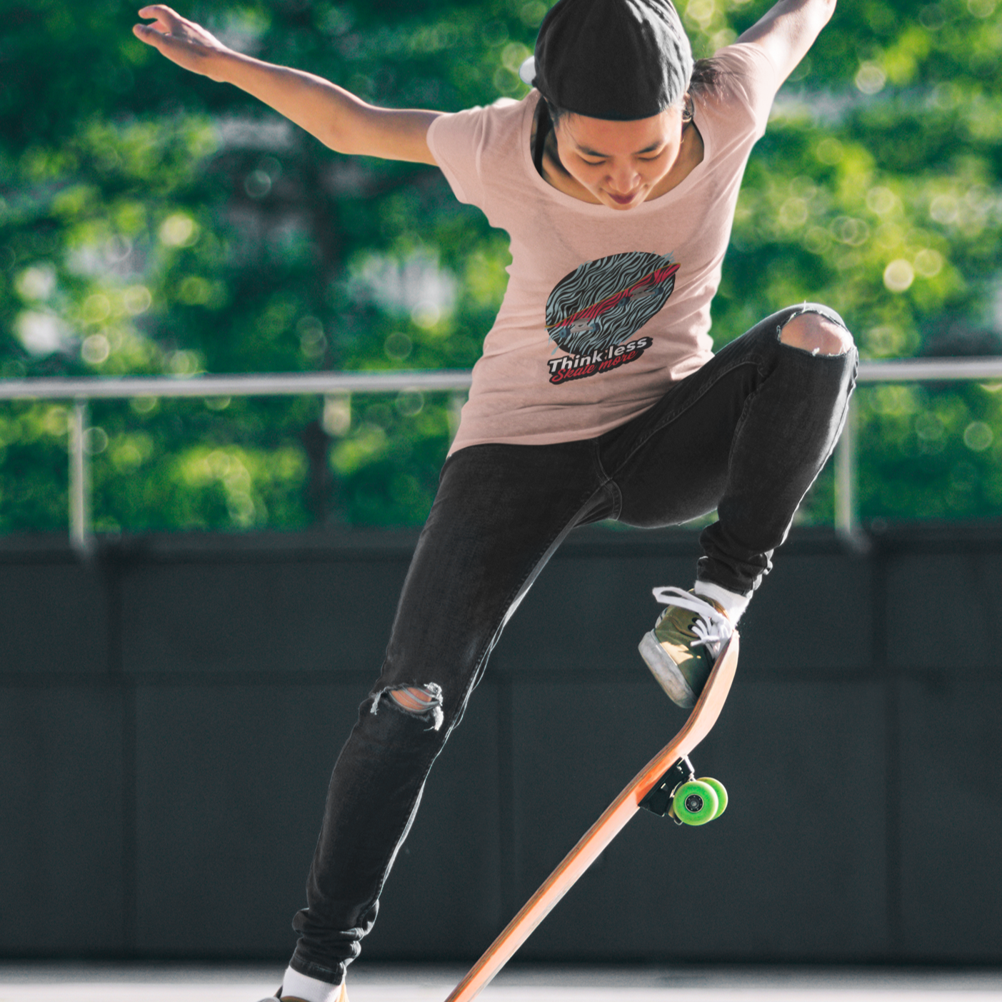 Think Less Skate More Unisex T-Shirt - Heather Prism Peach / S - Sport Finesse