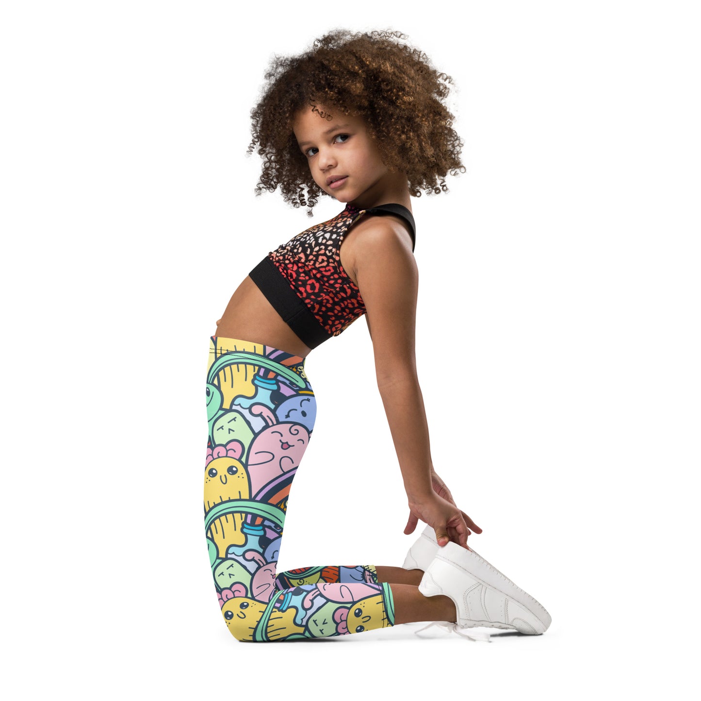 Monstrously Cute Pastel Patterned Doodle Leggings for Kids