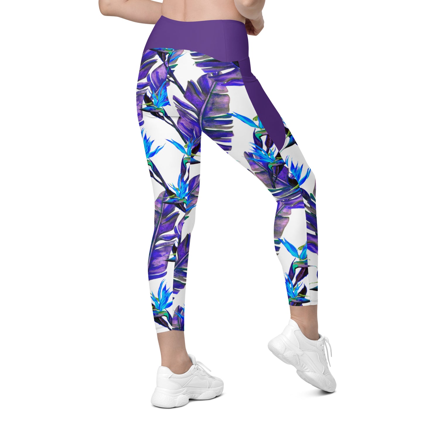 Blue Tropical Leggings with pockets - Sport Finesse