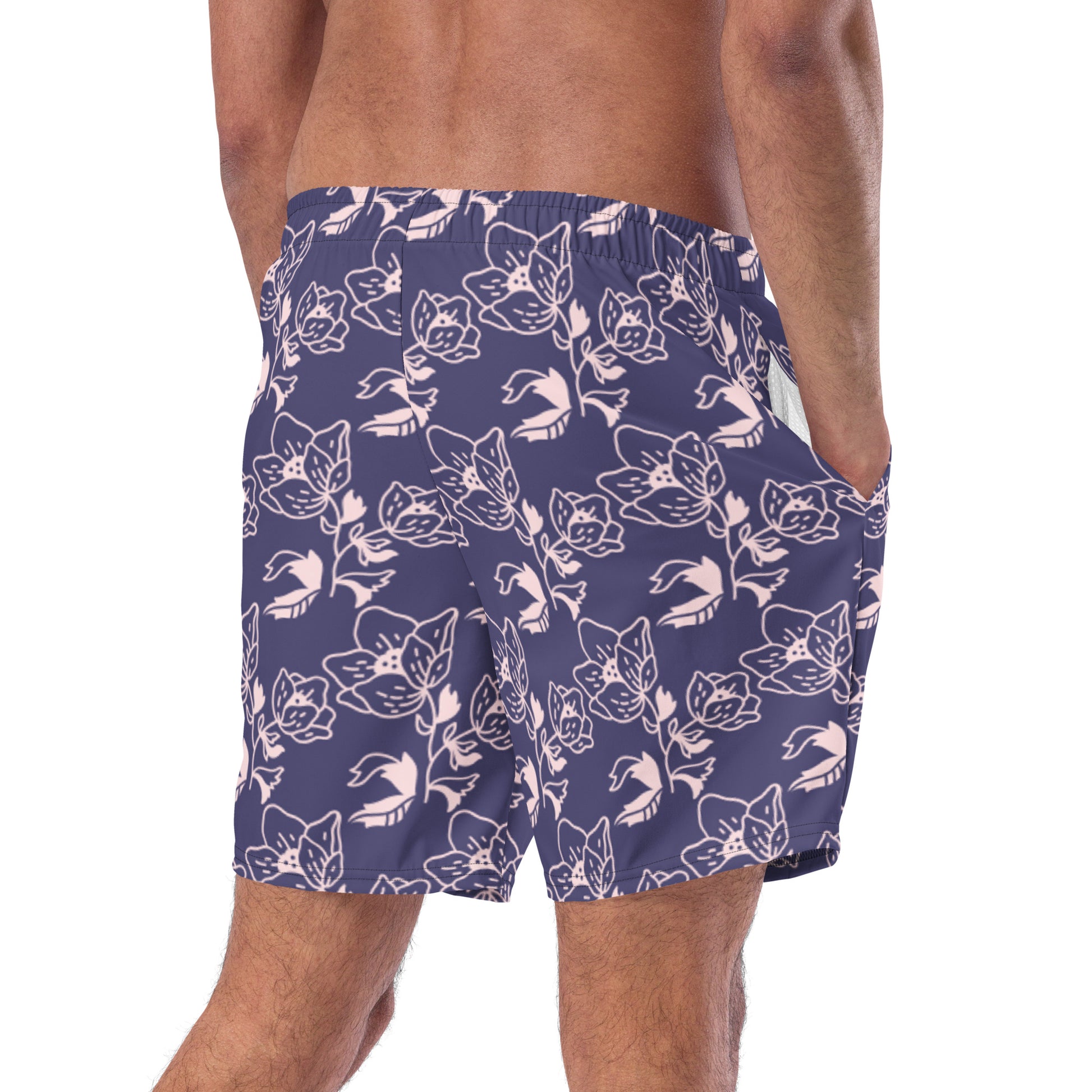 Blue Blooming Pattern Men's swim trunks - Sport Finesse