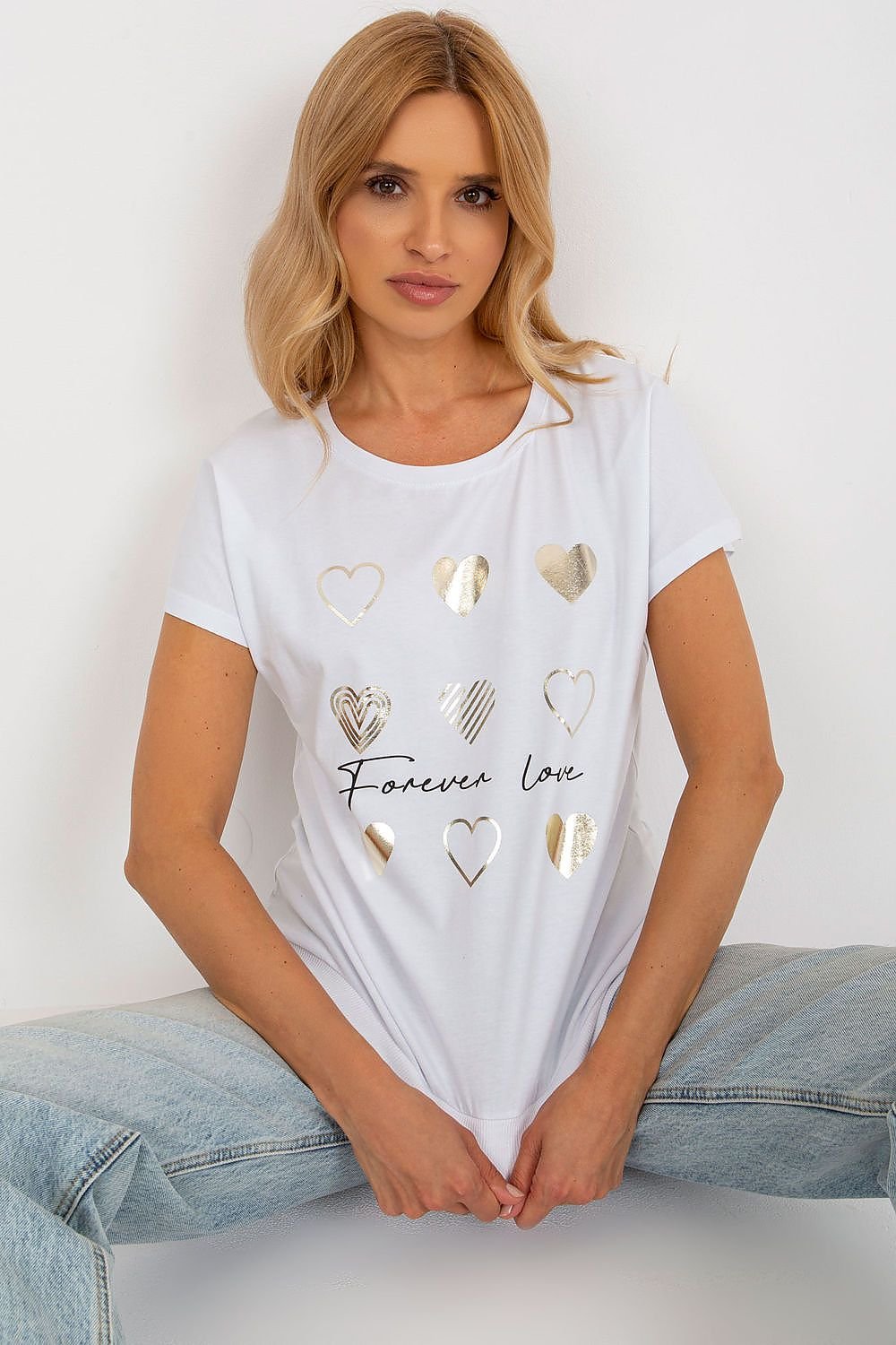 9 hearts Forever Love Print White Tee