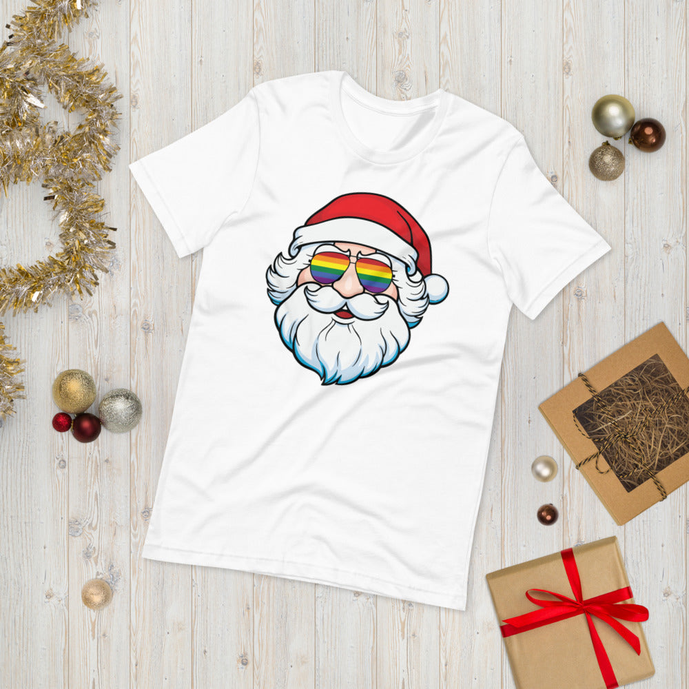 Santa Claus wearing Pride Sunglass T-Shirt - White / XS - Sport Finesse