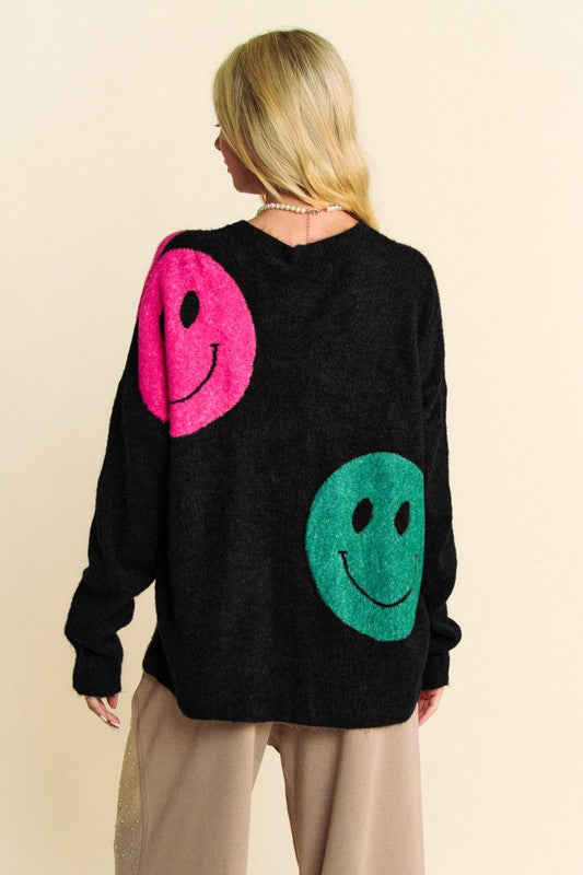 Black Smiley Vibes Oversize Sweater