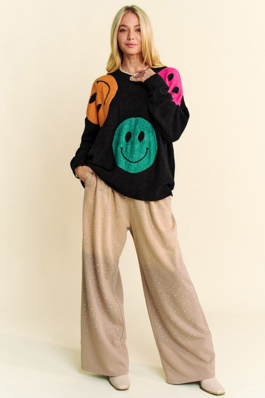 Black Smiley Vibes Oversize Sweater