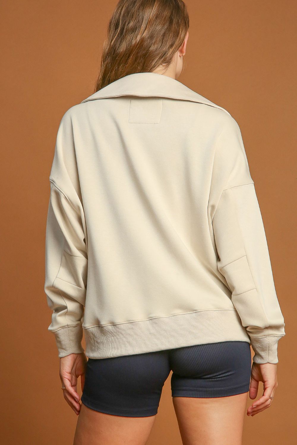 Cream Johnny Collar Dropped Shoulder Sweatshirt