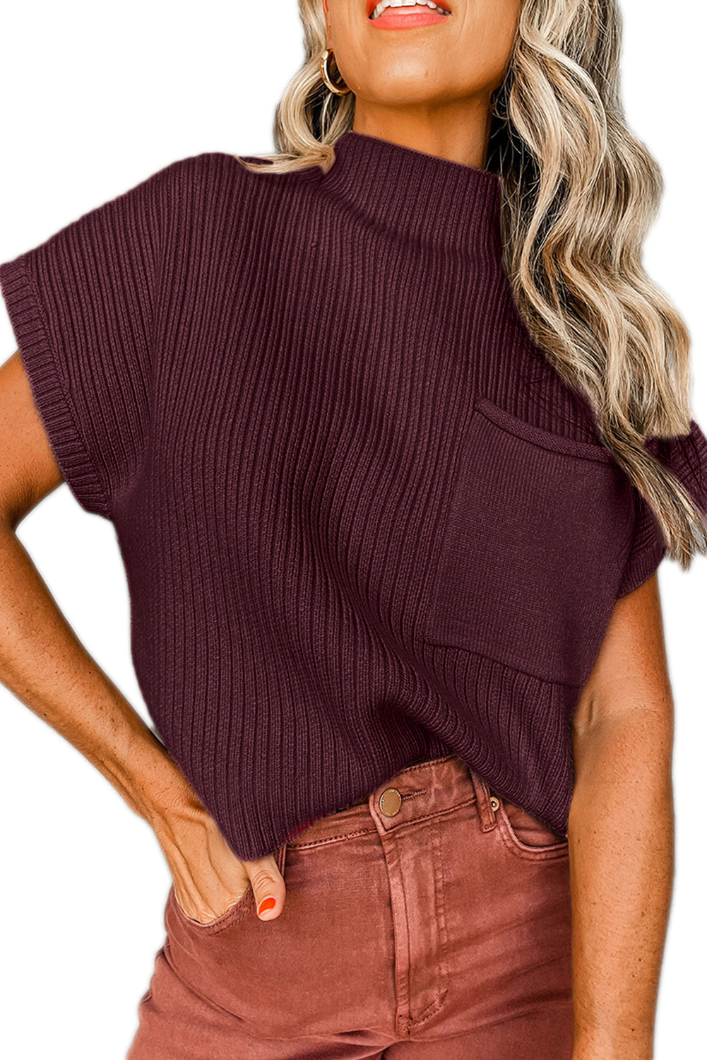 Cozy Breeze Ribbed Short-Sleeve Sweater