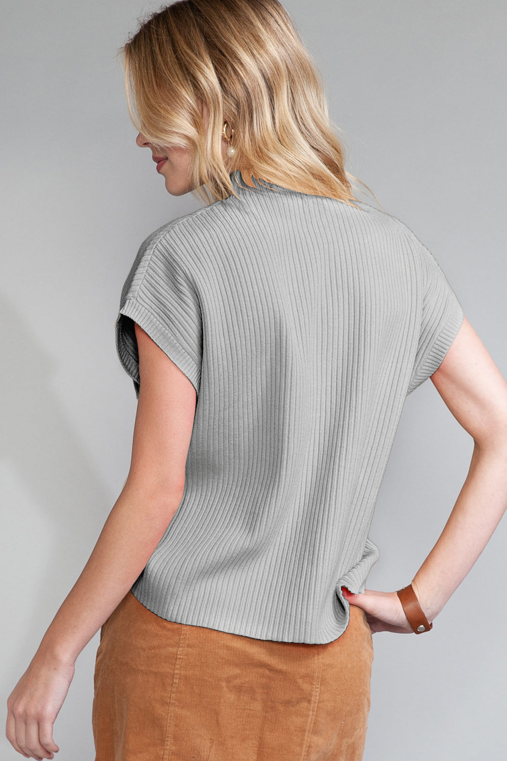 Cozy Breeze Ribbed Short-Sleeve Sweater