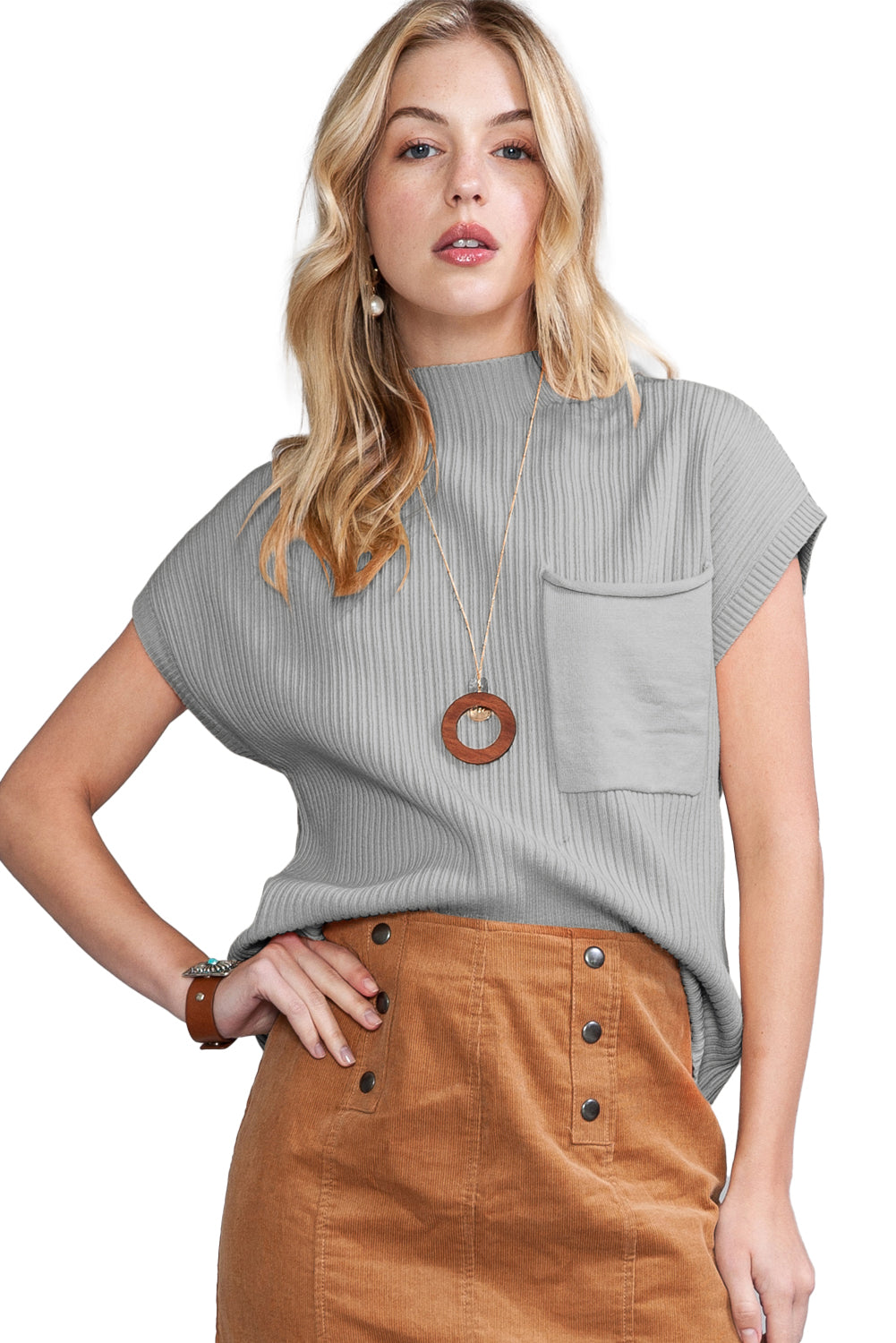 Cozy Breeze Ribbed Short-Sleeve Sweater