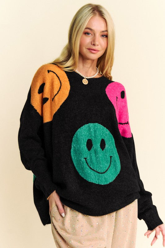 Black Smiley Vibes Oversize Sweater