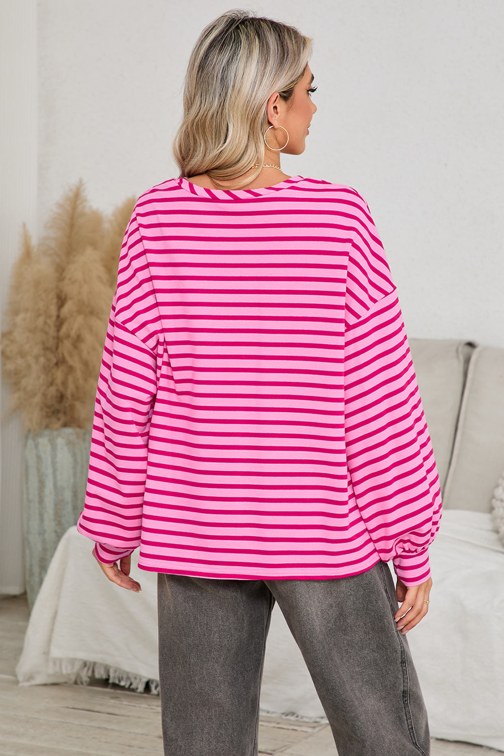 Sachet Pink Striped Oversized Long Sleeve Sweatshirt