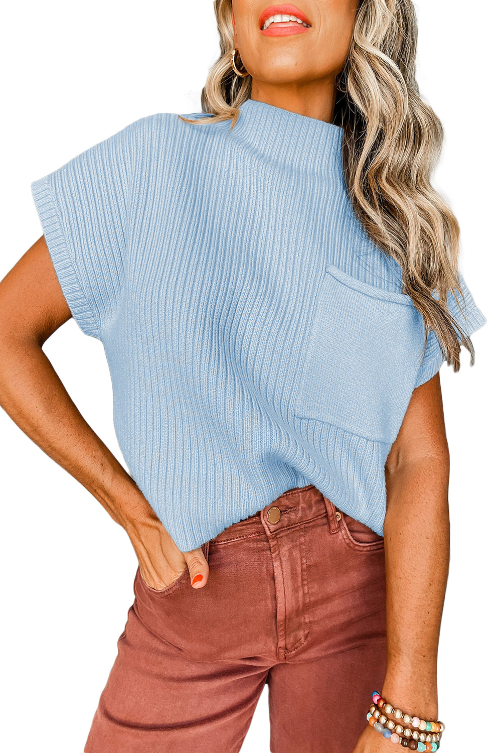 Cozy Breeze Ribbed Short-Sleeve Sweater