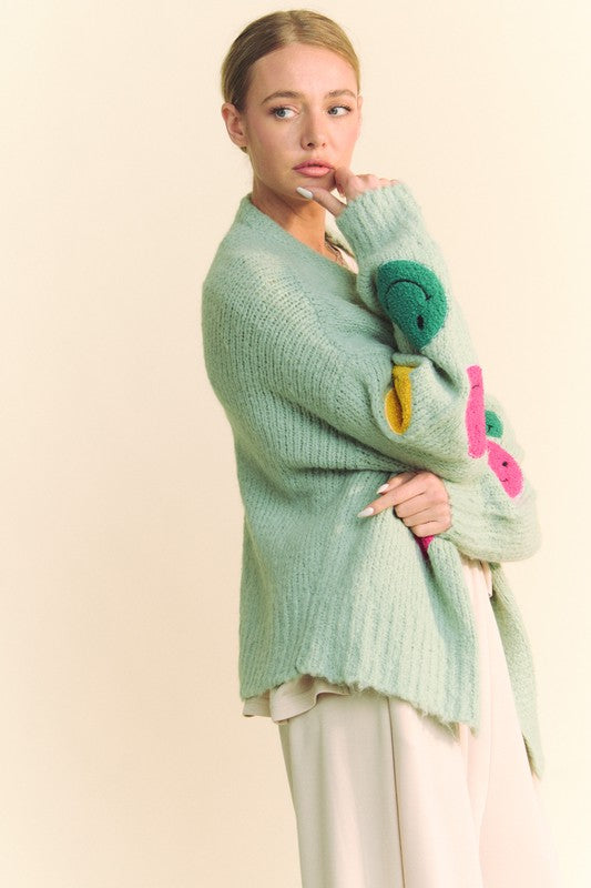 Smiley Sage Cozy Knit Cardigan