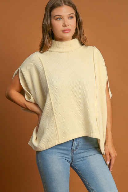 Cream Mock Neck Short Sleeve Top