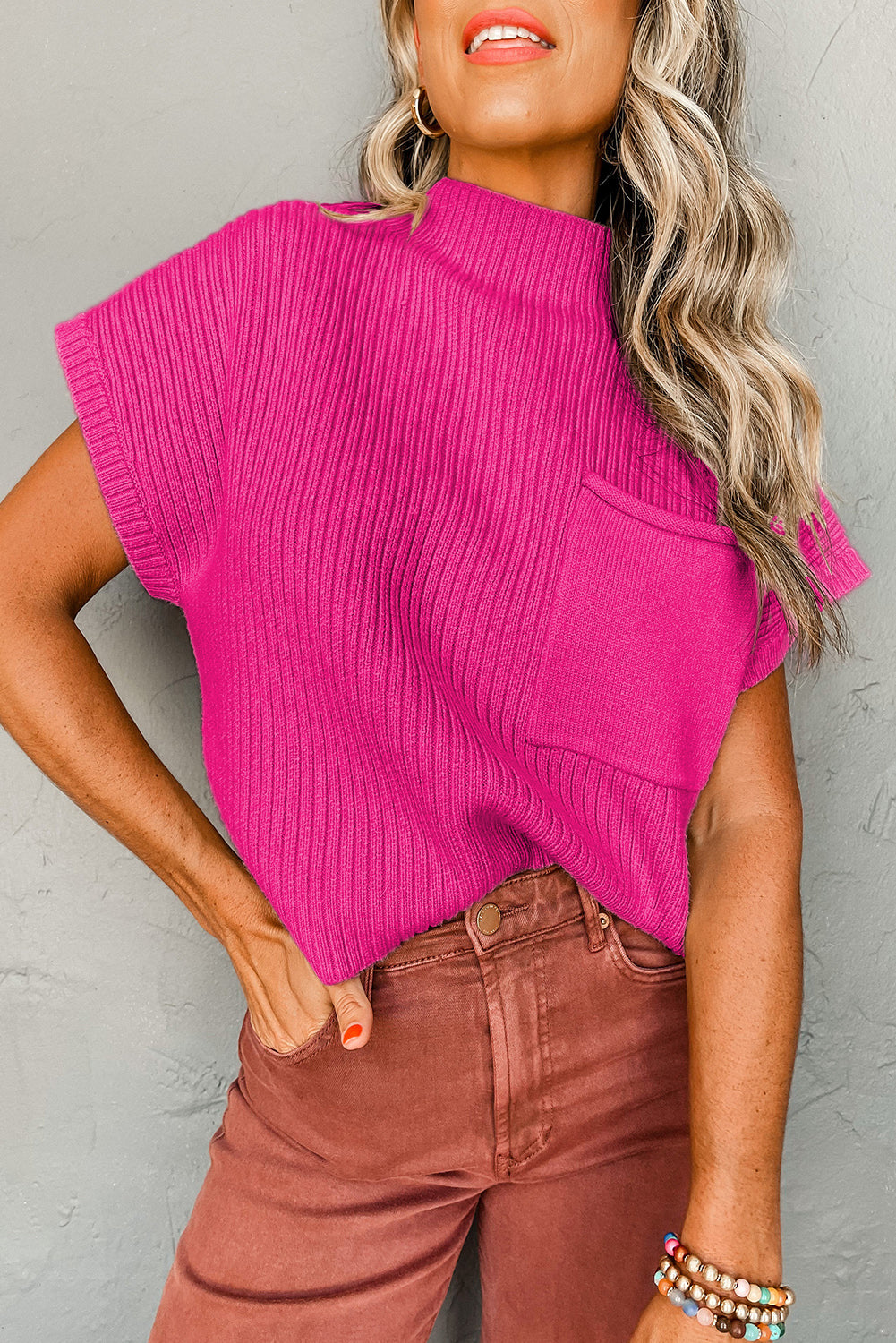 Cozy Breeze Ribbed Short-Sleeve Sweater