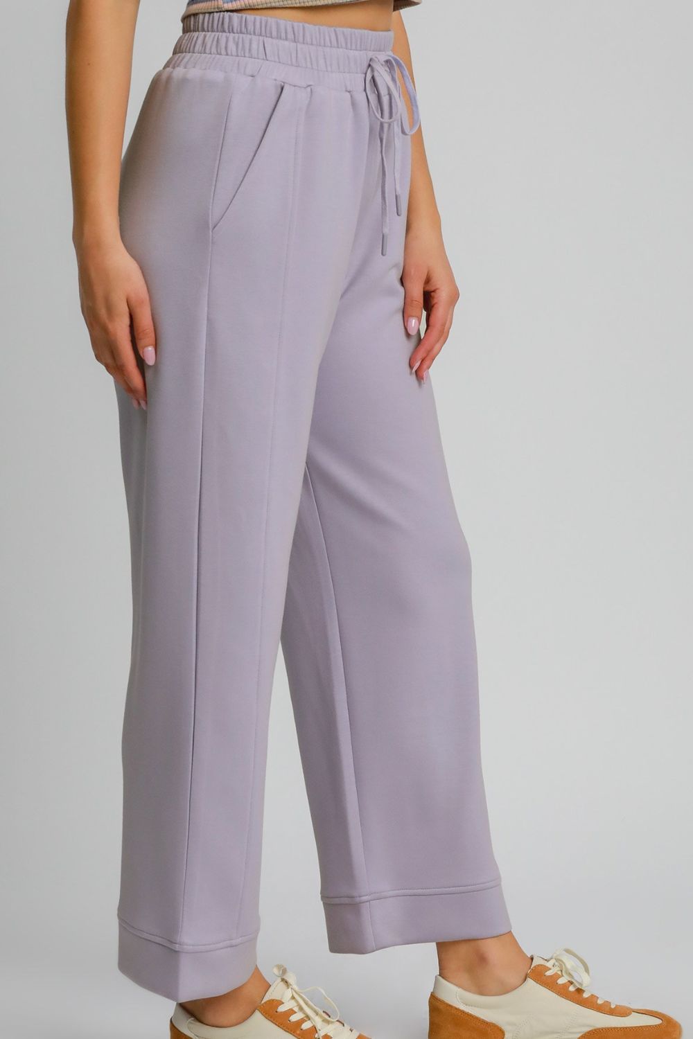 Drawstring Elastic Waist Wide Leg Pants