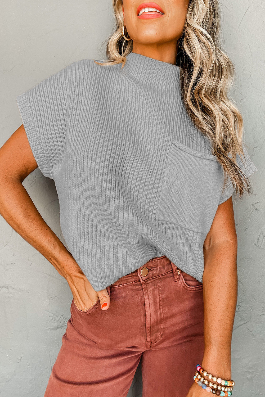 Cozy Breeze Ribbed Short-Sleeve Sweater