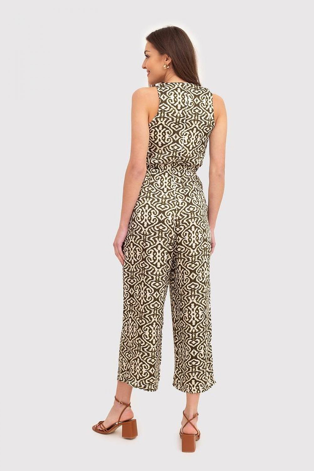 Ax Paris Khaki Cream Dream Zip-Back Jumpsuit