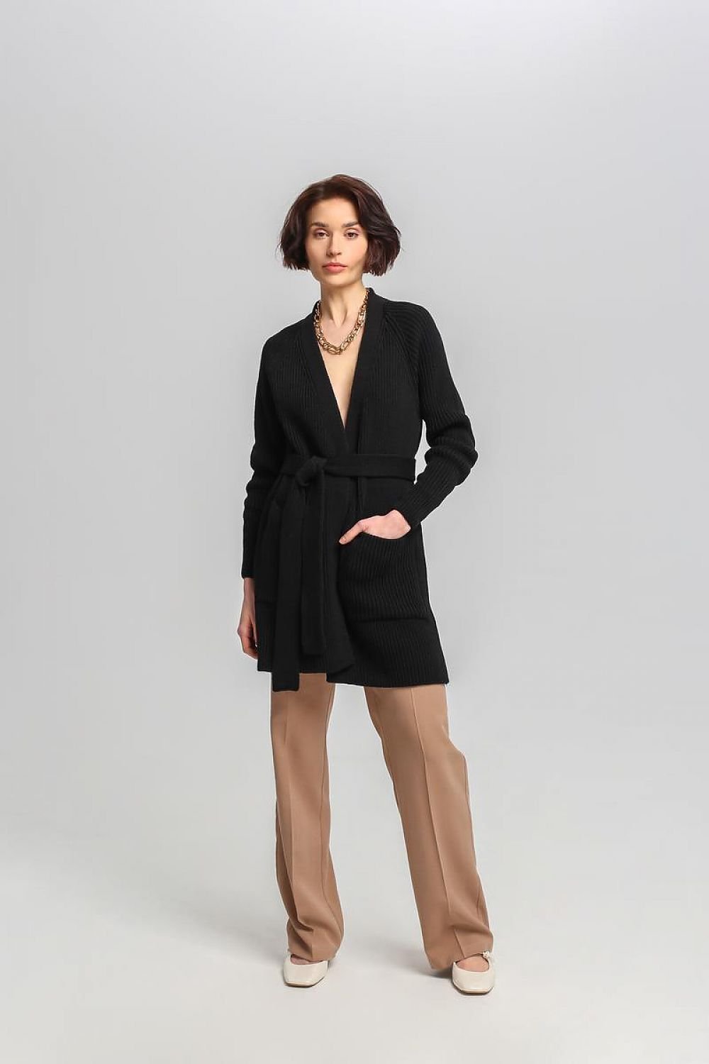 Snug Elegance Longline Tie Cardigan