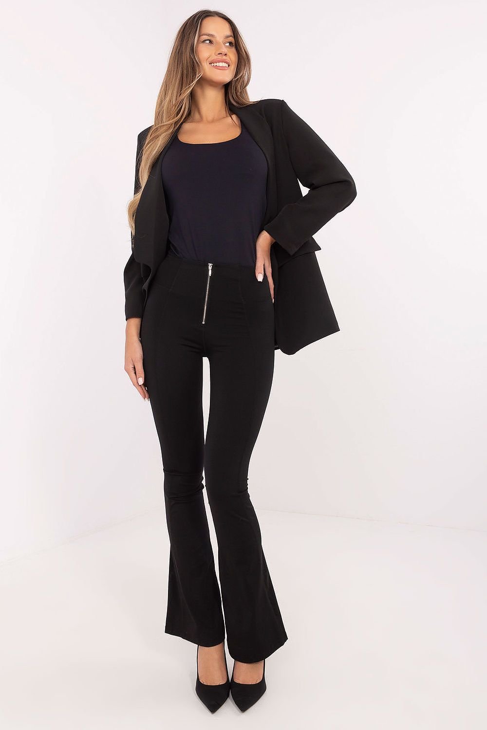 High-Waist Wide-Leg Bell Bottom Leggings with Front Zipper