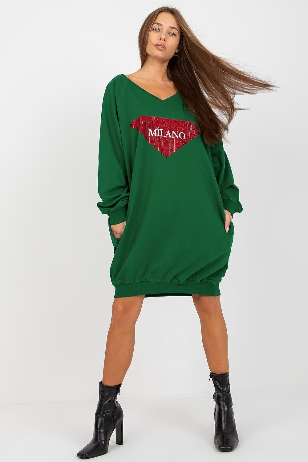 Trendy Longline Women’s Sweatshirt with Studded Print