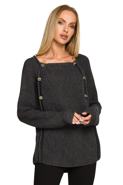 Buttoned Elegance Shoulder Jumper