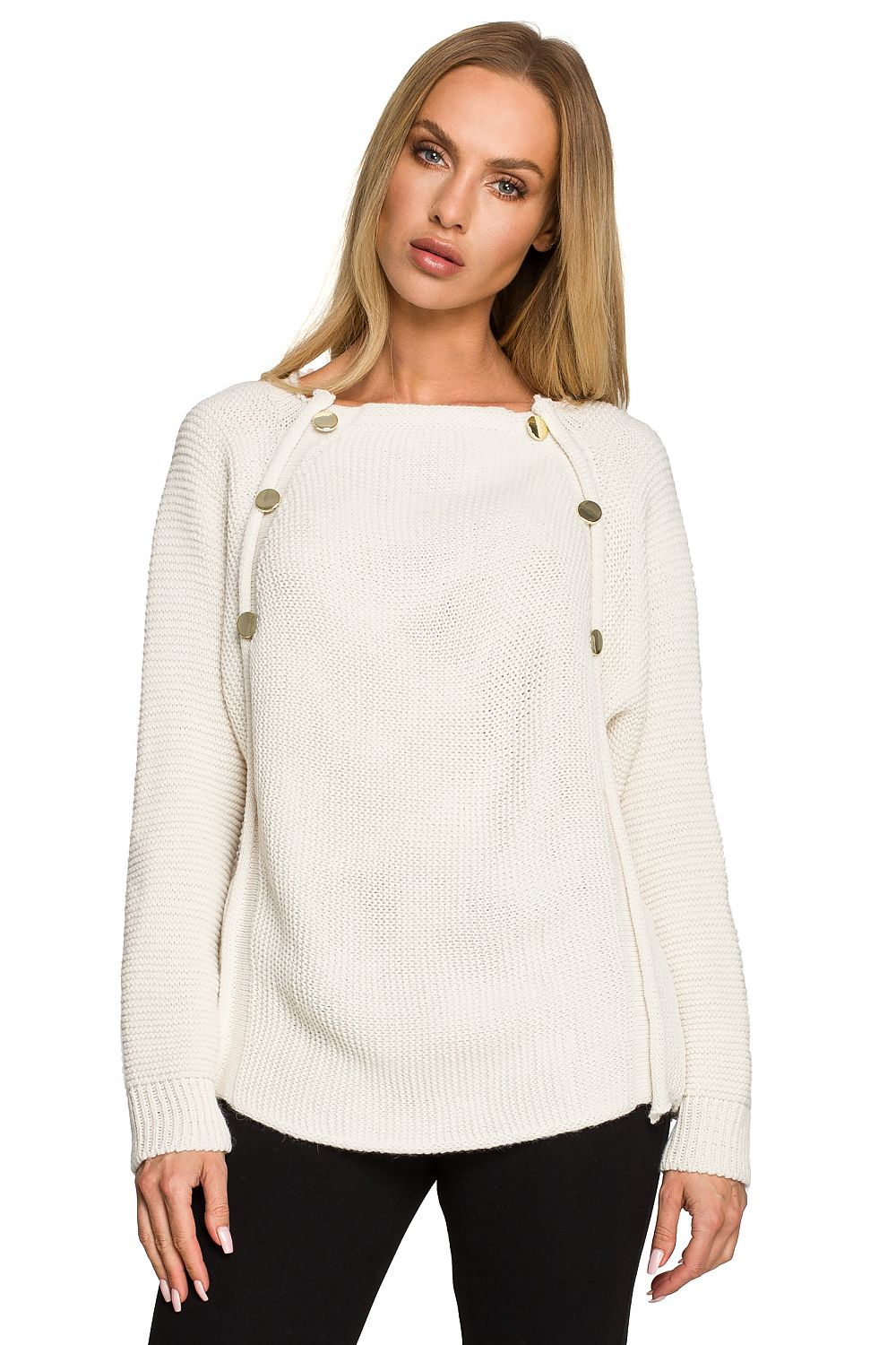 Buttoned Elegance Shoulder Jumper