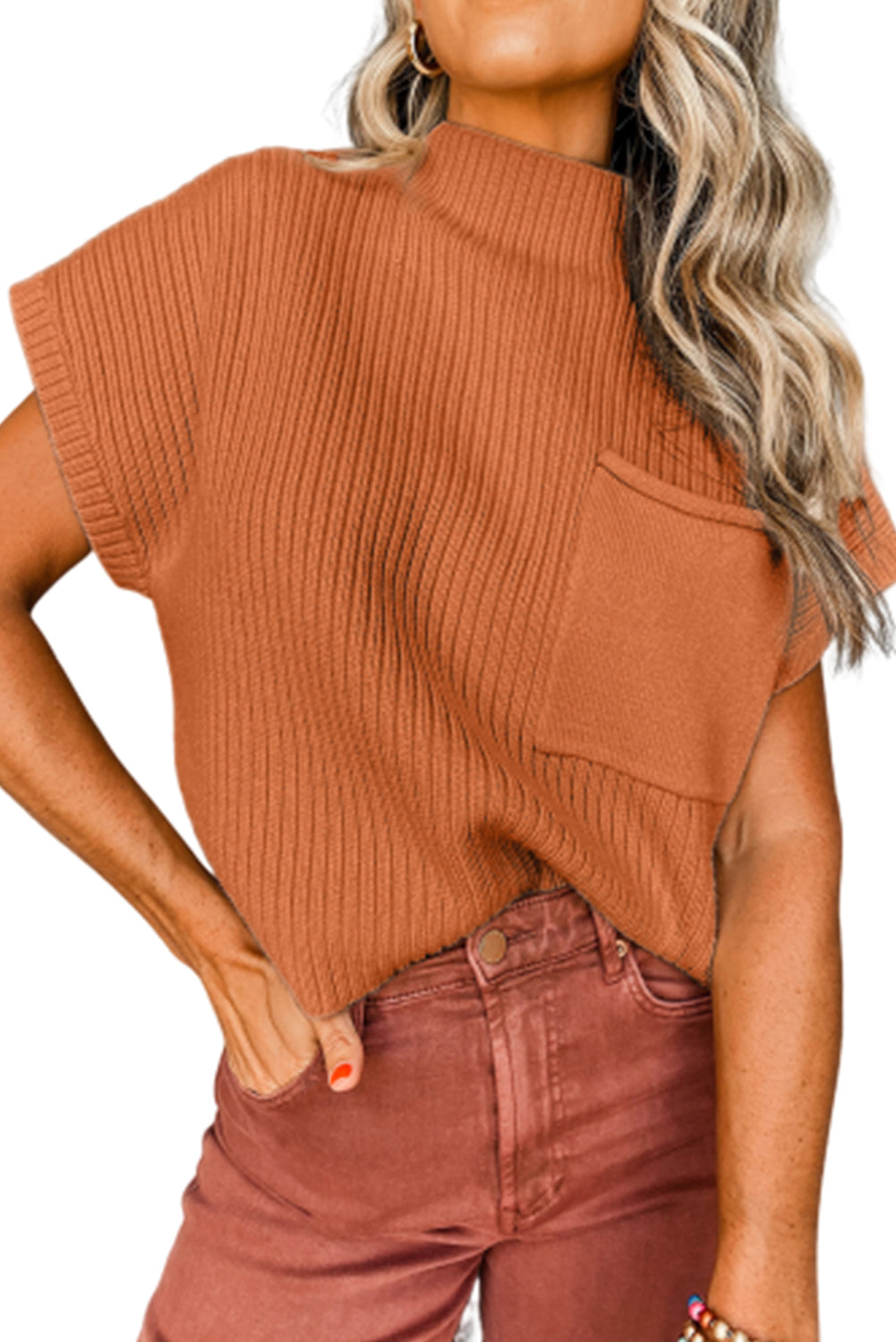 Cozy Breeze Ribbed Short-Sleeve Sweater