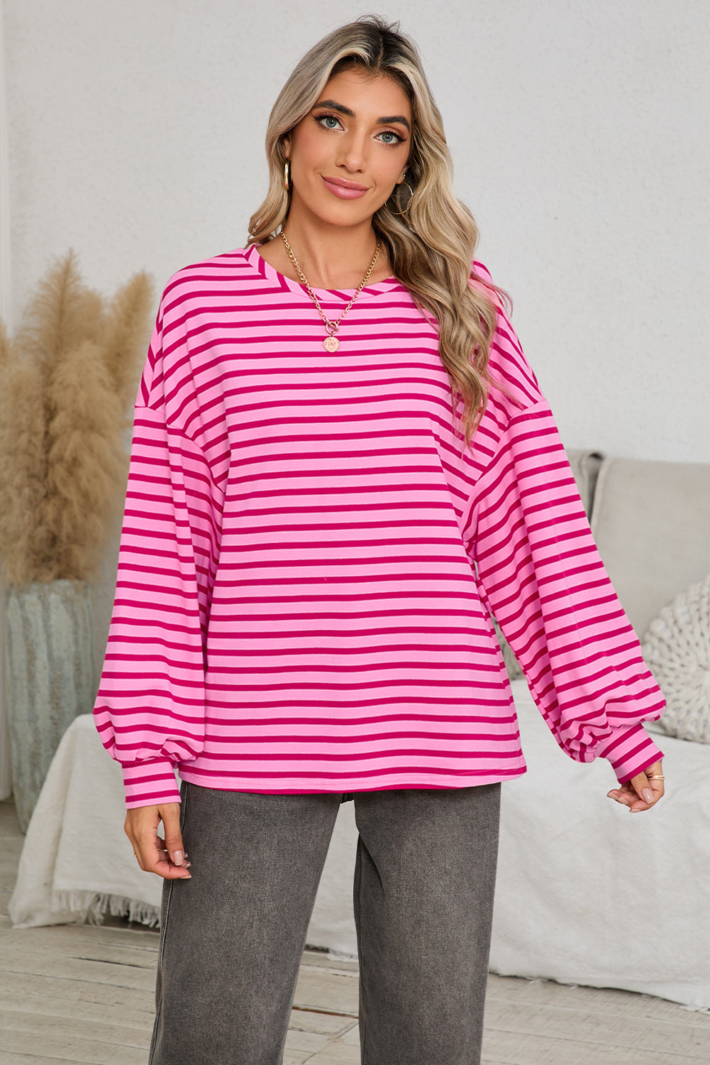 Sachet Pink Striped Oversized Long Sleeve Sweatshirt