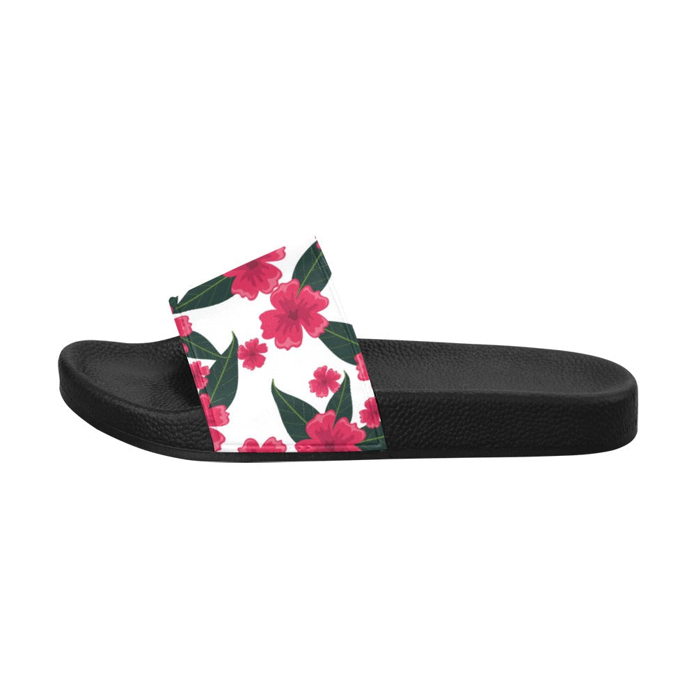Pink Hibiscus Print Women's Slide Sandals - Sport Finesse