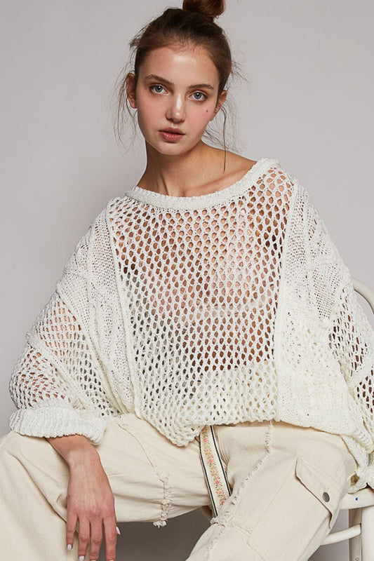 Openwork Long Sleeve Knit Cover Up - Pure White / S - Sport Finesse