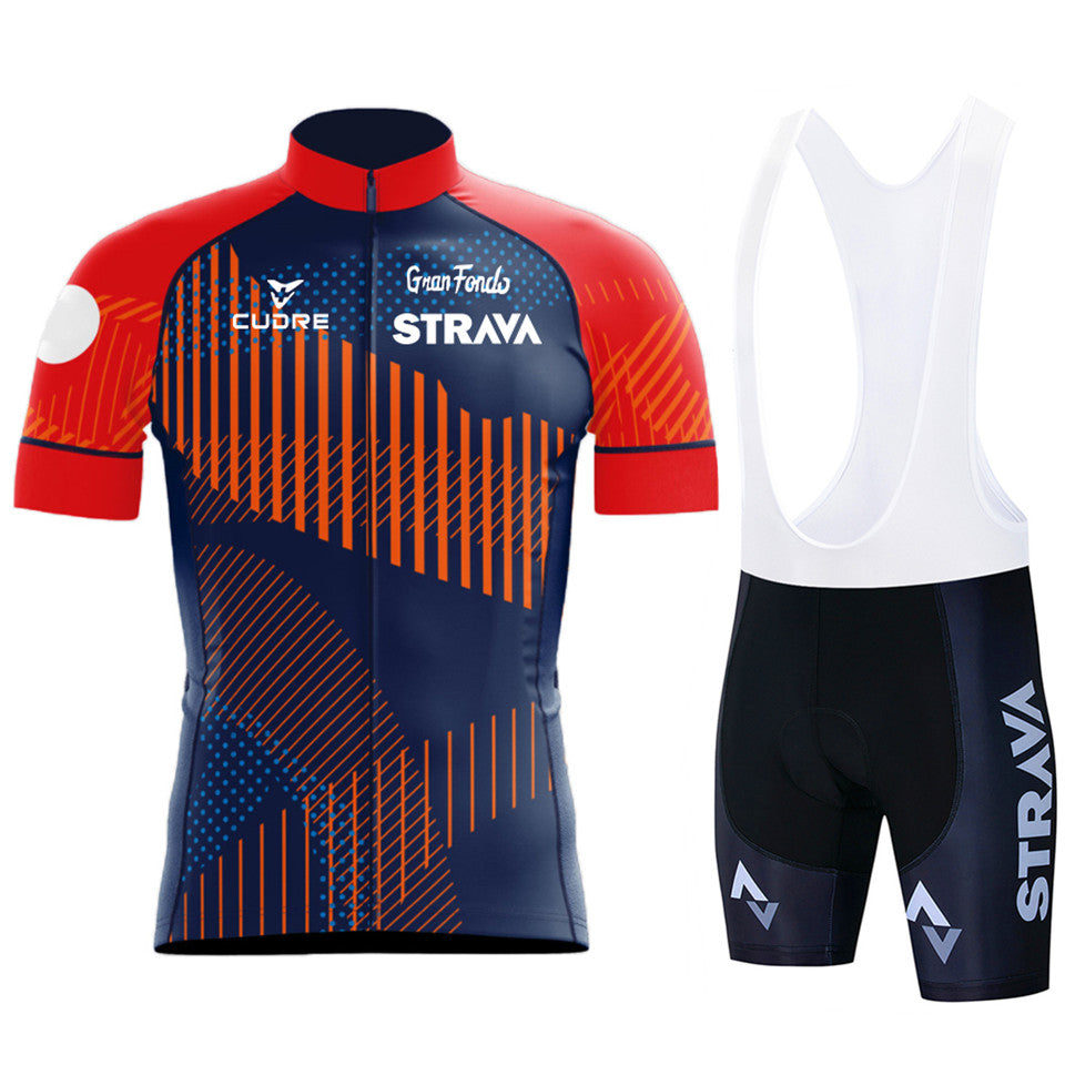 New Strava Summer Cycling Jersey Set - Red Pattern / White pants / S - Sport Finesse