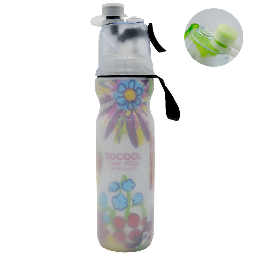 Bike Double Layer Cold Spray Water Bottle - Spring Flowers Bloom - Sport Finesse