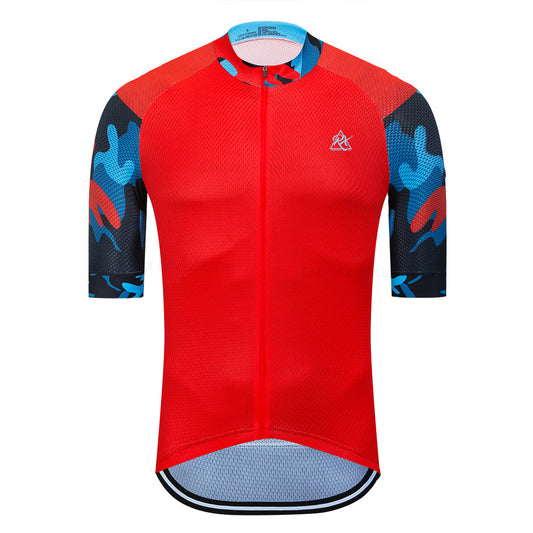 Raudax Summer Short Sleeve Triathlon Cycling Jersey - Red Blue camouflage / XS - Sport Finesse
