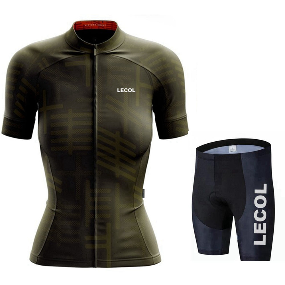 LeCol Pro Team Summer Cycling Jersey Set - Olive Black Shorts Set / XXS - Sport Finesse