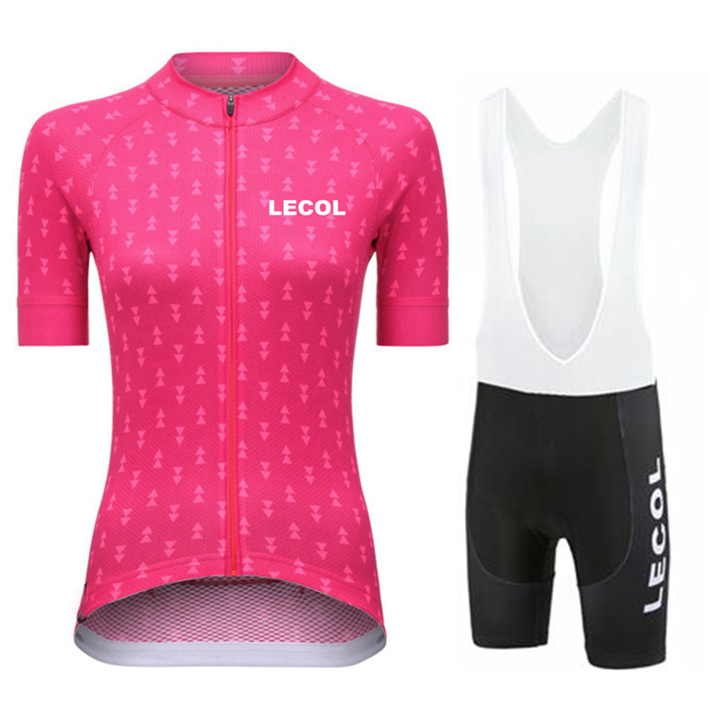 LeCol Summer Women Short Sleeve Cycling Suit - Pink BW Bib Set / XXS - Sport Finesse