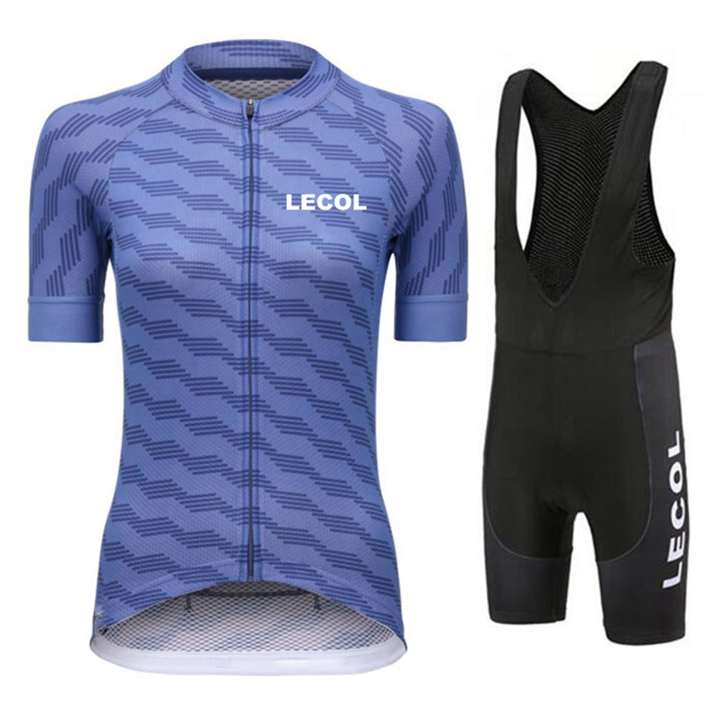 LeCol Summer Women Short Sleeve Cycling Suit - Blue Black Bib Set / XXS - Sport Finesse