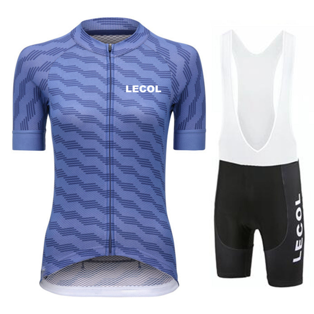 LeCol Summer Women Short Sleeve Cycling Suit - Blue BW Bib Set / XXS - Sport Finesse