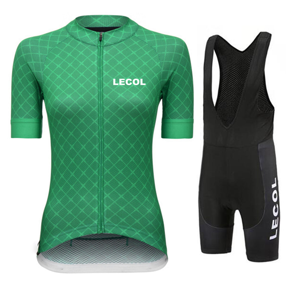 LeCol Summer Women Short Sleeve Cycling Suit - Green Black Bib Set / XXS - Sport Finesse