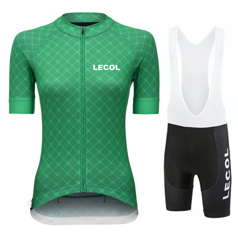 LeCol Summer Women Short Sleeve Cycling Suit - Green BW Bib Set / XXS - Sport Finesse