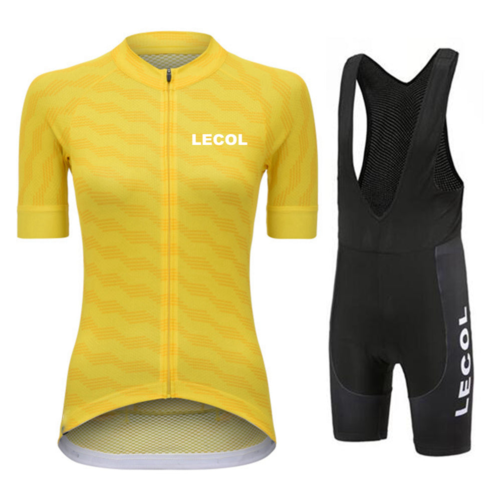 LeCol Summer Women Short Sleeve Cycling Suit - Yellow Black Bib Set / XXS - Sport Finesse