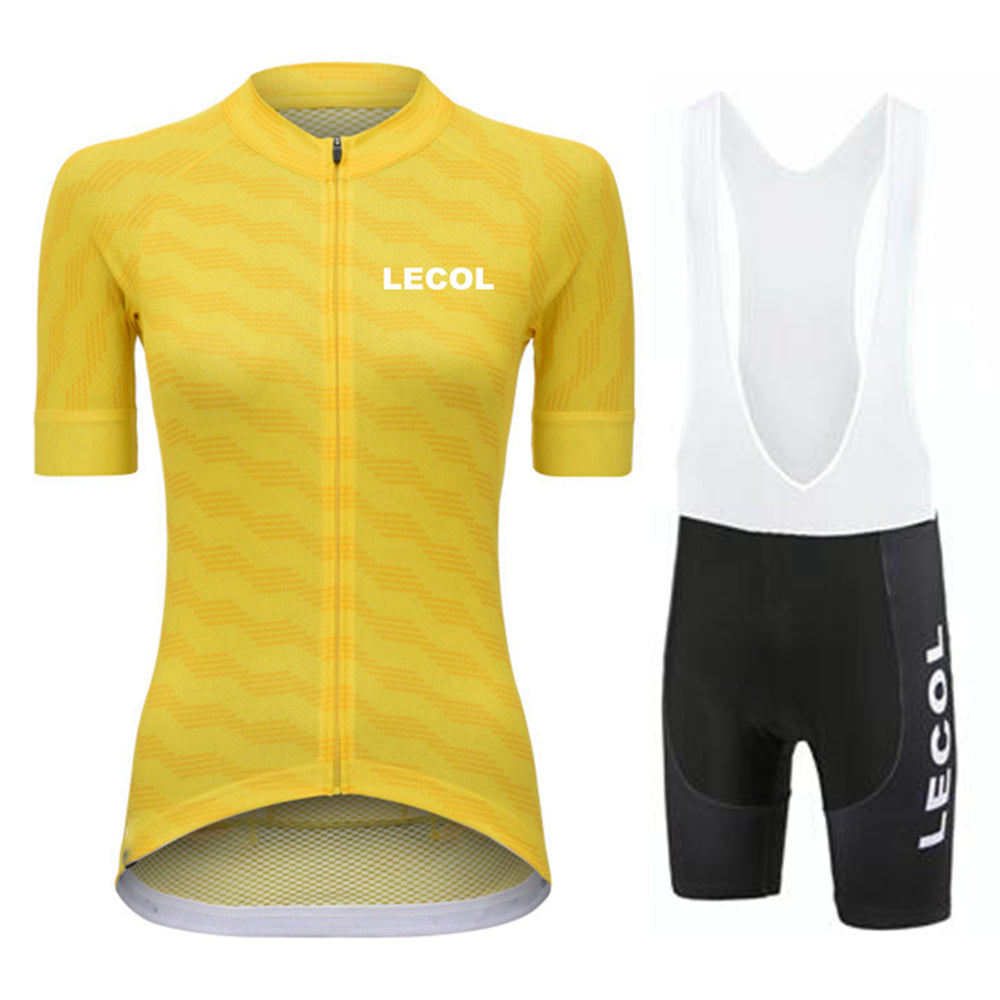 LeCol Summer Women Short Sleeve Cycling Suit - Yellow BW Bib Set / XXS - Sport Finesse