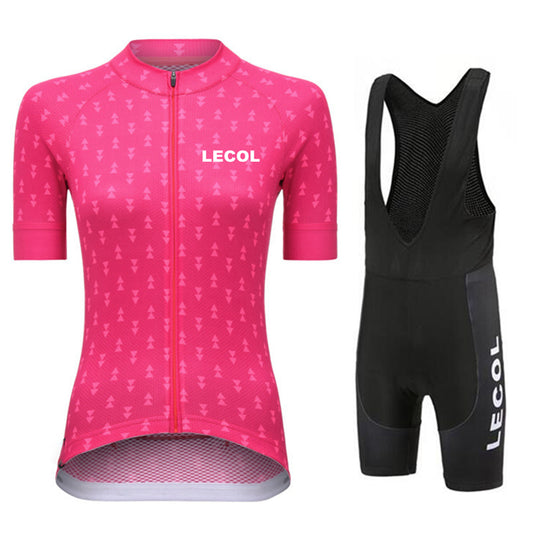 LeCol Summer Women Short Sleeve Cycling Suit - Pink Black Bib Set / XXS - Sport Finesse