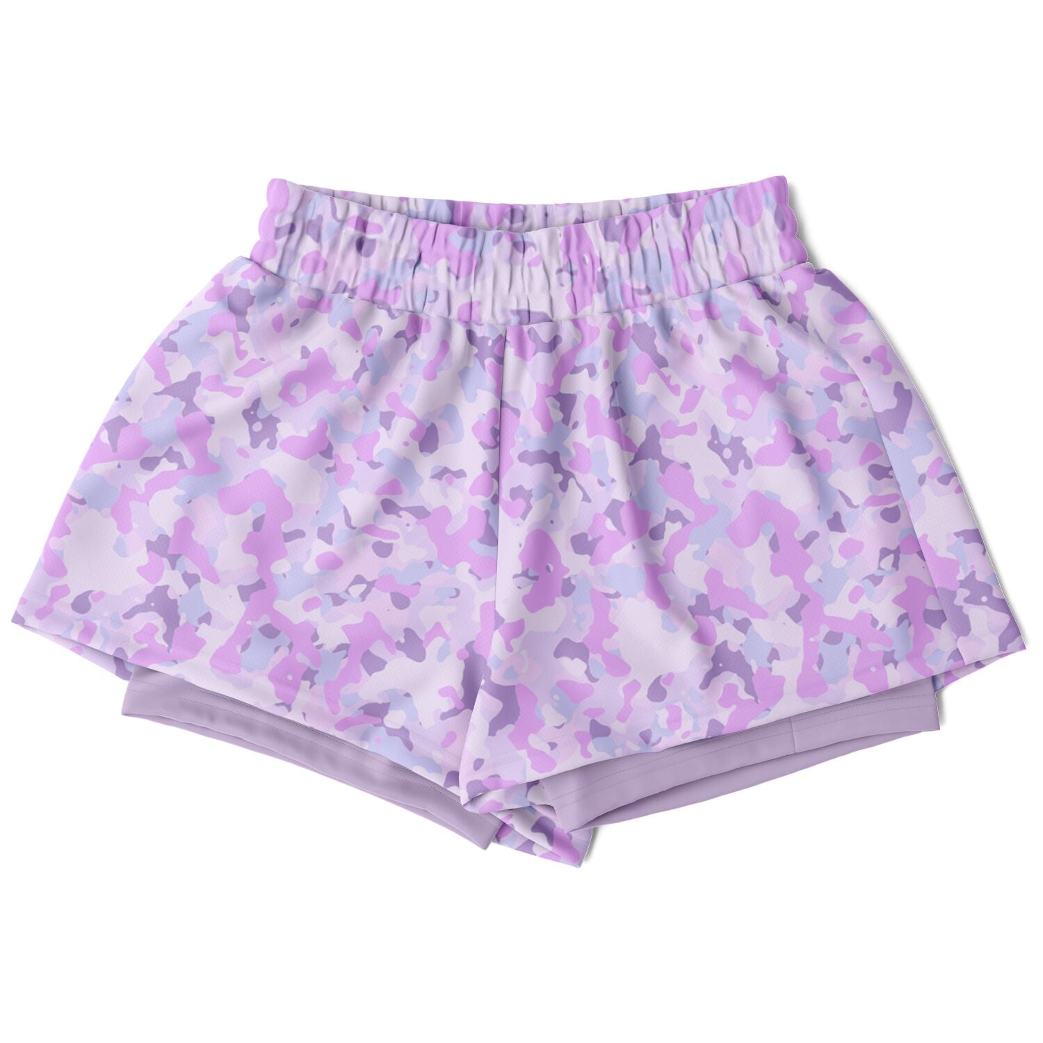 Pastel Camouflage Womens 2-in-1 Shorts - Purple / XS - Sport Finesse
